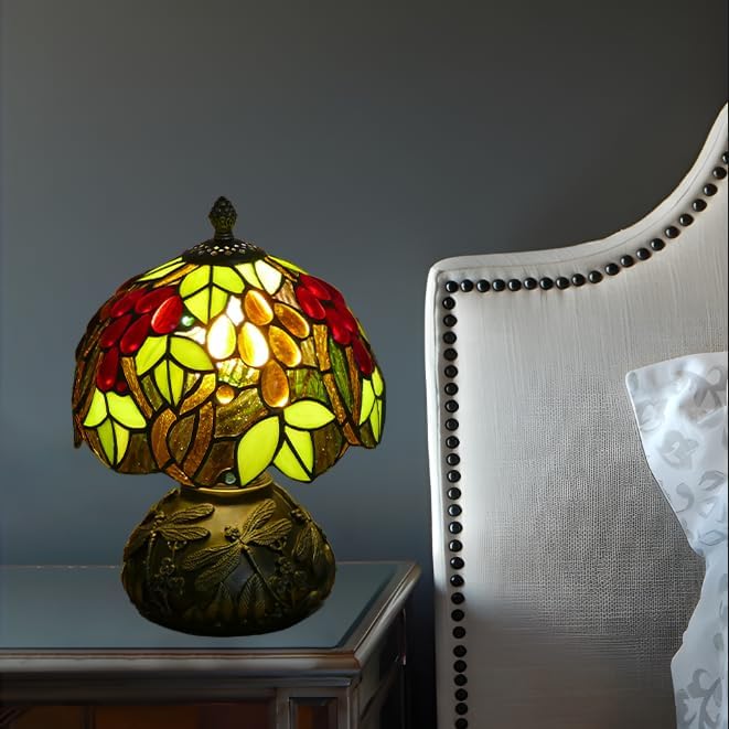 Miniatura 9 de Pequeña lámpara de mesa Tiffany con vitrales, lámparas de mesita de noche, luz de escritorio de uva morada para oficina, bar, dormitorio, sala de