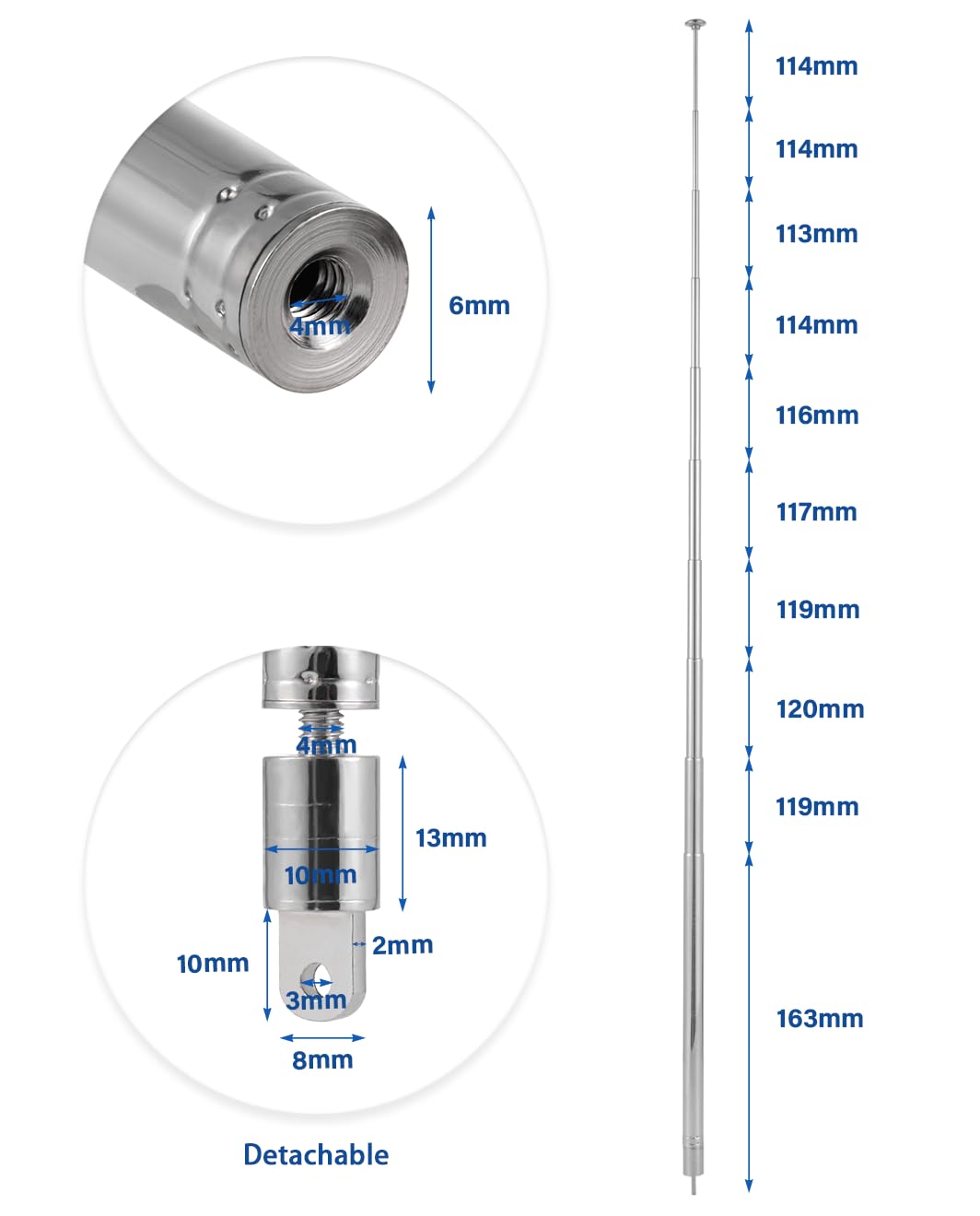 2 Sztuki Antena Teleskopowa AM FM z Wysokim Sygnałem 10 Sekcji 120.9CM/47.6Cale Przenośna Antena Radiowa Teleskopowa Wymiana do Telewizorów Radiodetektorów Odbiorników Stereo AM FM