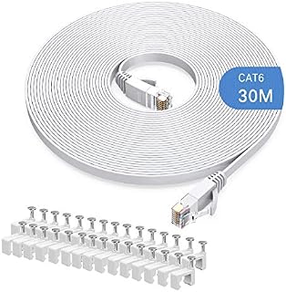 Gulaey 30m Cat6 Ethernet Cable, Long Internet Cables High-Speed Patch Cord Flat Design 1Gbps for 250Mhz/s UTP for Console, PS3, PS4, PS5, Switch, Router, Modem, Patch Panel, PC, TV, Home Office