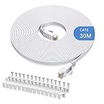 Gulaey 30m Cat6 Ethernet Cable, Long Internet Cables High-Speed Patch Cord Flat Design 1Gbps for 250Mhz/s UTP for Console, PS3, PS4, PS5, Switch, Router, Modem, Patch Panel, PC, TV, Home Office