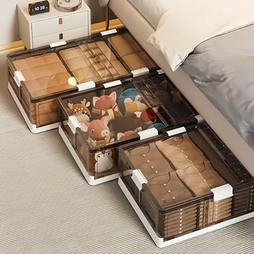 Image of HomeStrap Underbed Rolling Organizer | Large 65L Foldable & Stackable Underbed Storage Box with Transparent, Dual Lids, Wheels & Locks | Dust & Moisture Proof Bin for Clothes, Sarees, Shoes & Quilts