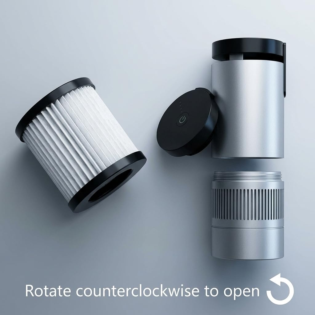 Vehicle-Mounted Car Air Purifier, Silver, Multi-Layer Filter Element, Compact Cup Holder Design