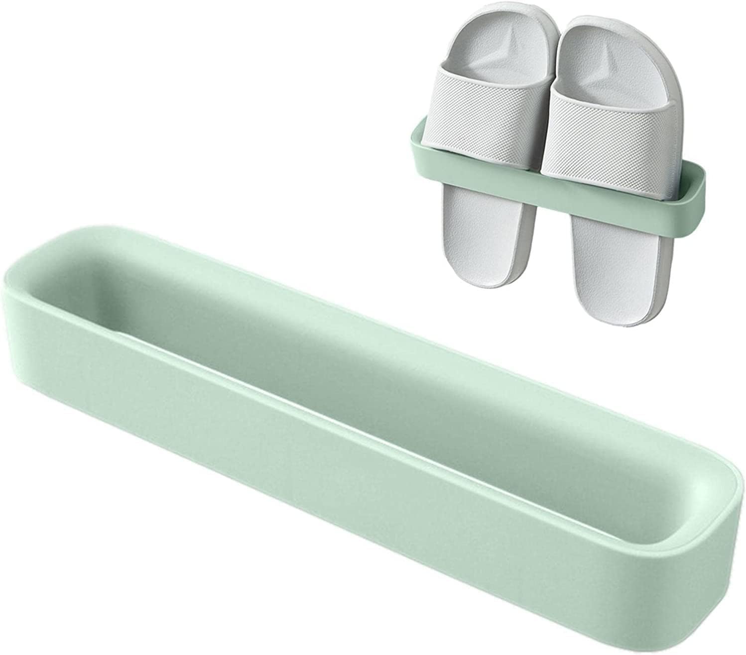 Two Wall-Mounted Slipper Racks, Bathroom Space Saving Water Storage Rack, Non-Perforated Adhesive Storage Rack(Green)