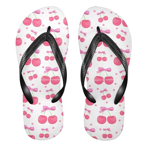 Burbuja Cute Cherries with Pink Bows Flip Flops for Women Men, Soft Thong Sandals Rubber Slippers for Pool Beach Essentials