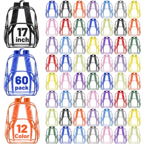 Image of Amylove 60 Pcs Clear Backpack bulk for Stadium Events Heavy Duty PVC Transparent Bookbag for College Workplace Security (17 Inches,Multicolor)