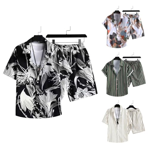Terno masculino de praia de manga curta estampado, casual, esportivo, arejado, confortável, traje ha