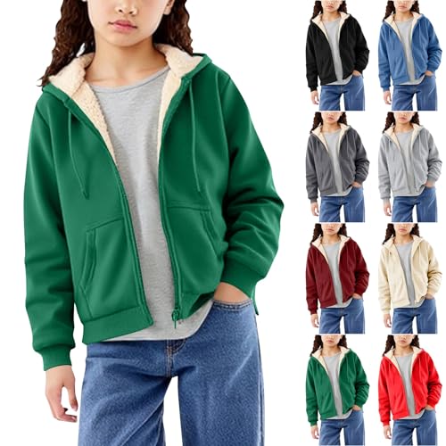 Girls Fleece Lined Hoodies Long Sleeve Zip Up Jacket Kids Warm Winter Loose Outerwear Coats with Pockets for 9-14 Years2
