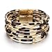 HUA JU Multilayer Leather Magnet Buckle Bracelet Leopard Print Black Stone Bracelet for Glamour Fashion Women (Brown)