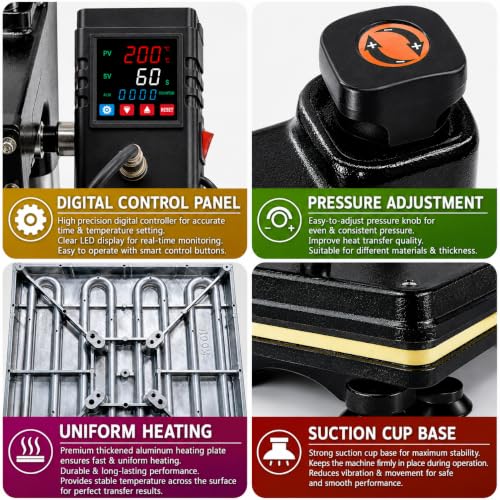 Image of MY PRINT | Heat Press 5 in 1 Digital Multi Functional | DTF PRINTING | Sublimation Printing | Vinyl Printing Machine for T-Shirts [Any Flat Product] with Cap Press, Plate Press, 11Oz Mug Press, with extra Mug Attachment | 12x15 Inch | For Business Supplies [Teflon Attached] (New Arrival 5in1)