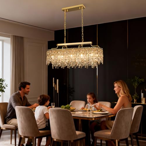 Image of 12-Light Gold Crystal Chandeliers for Dining Room Light Fixture 36 inch