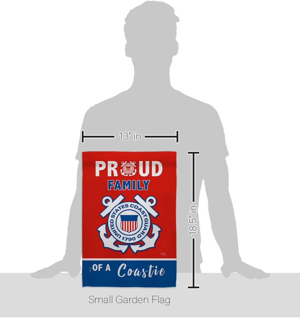 Breeze Decor Proud Family Coastie Garden Flag - Set with Stand Armed Forces Coast Guard USCG Semper Paratus USA Military Veteran Retire Official - House Yard Gift Double-Sided 13 X 18.5