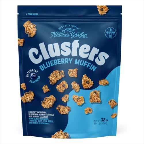Image of Nature's Garden Blueberry Muffin Clusters, 32oz Pouch - Big Chunky Nut & Oat Bites with Cashews, Almonds, Chia & Real Blueberries - Gluten-Free and Kosher Snacks for Adults & Kids