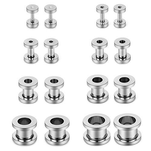 SCERRING 16PCS Screw Ear Tunnels Stretching Kit Stainless Steel Gauge Plugs Expanders Set 14G-00G