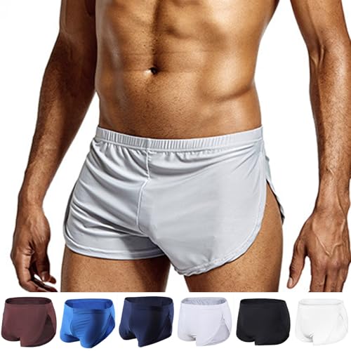 Cambkatl Men's Slit Side Sexy Ice Silk Pjs Shorts, Elastic Waist Casual Summer Boxer Briefs Workout Lounge Shorts2