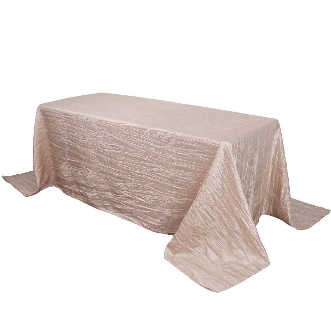 YOUR CHAIR COVERS - 90 x 156 inch Rectangular Crinkle Taffeta Tablecloth - Blush