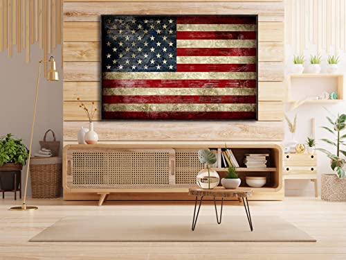 Image of Pyradecor Walnut Framed Wall Art Extra Large Old Vintage American Flag Canvas Prints Abstract Pictures Paintings for Living Room Office Home Decorations