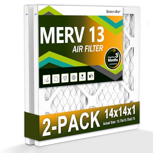 Komashr 14x14x1 Air Filter MERV 13 (2-Pack), HVAC/Furnace AC Filter Replacement, Dust Defense–Comparable with MPR 1500-1900 & FPR 10 (Actual 13.75x13.75x0.75)