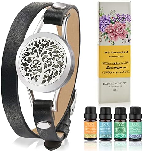 SOMORA Aromatherapy Essential Oil Diffuser Bracelet Gift Set w/ Tea Tree, Lemongrass, Orange and Peppermint, Unique Gifts for Women, Birthday Gifts Ideas for Mom, Best Friend, Sister, Wife