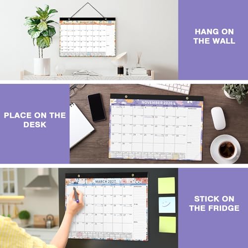 Image of Ospelelf 2026-2027 Calendar Magnetic Desk Wall Desktop Monthly Planner Use July 2026 to December 2027 Large To Do Pad with Plastic Cover for Office 17 inch X 12 inch Ditsy Floral