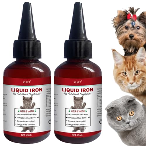 Supplementi di Ferro Liquido per Cani,2pcs Integratore di Ferro Liquido per Cani,Integratori liquidi di Ferro per Gatti,Gocce di Ferro Liquii con Folato VC e B12,Vitamine e Integratori per Gatti