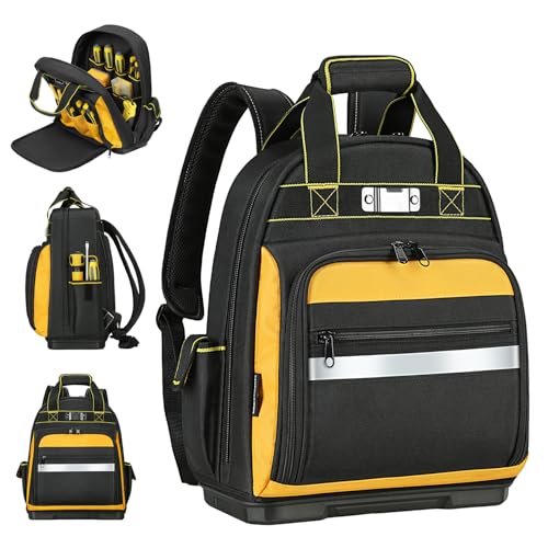 WINHUNT Mochila de herramientas, mochila de herramientas resistente con base moldeada impermeable, mochila de herramientas con múltiples bolsillos, organizador de bolsas de herramientas para