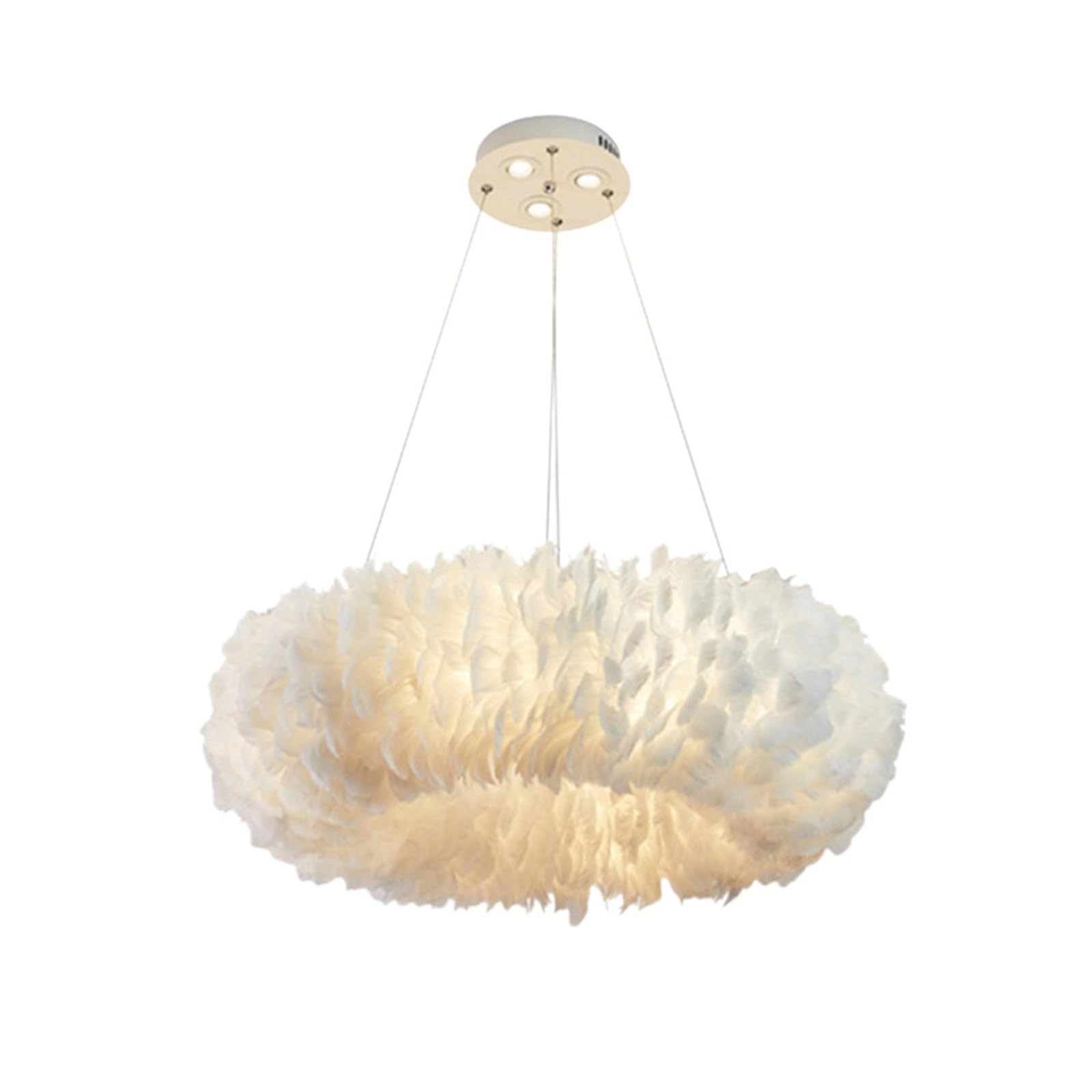 Lustre Suspendu Moderne LED Plume Blanche Salon Plafonnier Luxueux Blanc Froid 80cm