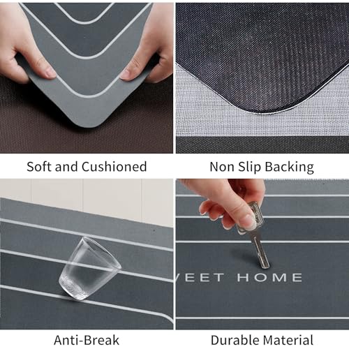Image of Amazon Brand - Solimo Silicone Kitchen & Bath Mat (Pack of 2) | Grey | Anti-Fatigue Comfort Foam | Waterproof & Anti-Slip | 60 x 40 cm & 40 x 120 cm| Quick-Dry & Easy Clean