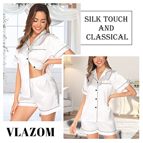 Image of Vlazom Womens Silk Pajamas, Short Sleeve Satin 2 Piece Pj Sets Button-Down Sleepwear Loungewear Pjs Shorts Set S-XXL