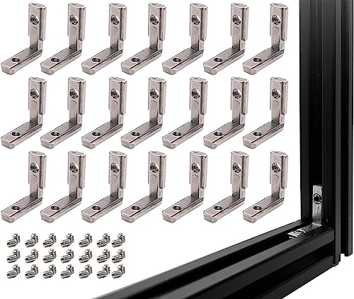 KBNIAN 20 PCS Conector de Esquina Ranura en T EU-2020 Perfil de Aluminio en L Soporte de Esquina 90 Grados de Aleación de Zinc Soporte de ángulo de Esquina de Cnector para Perfil de Aluminio - Plata