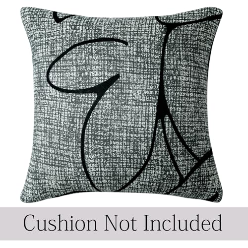 Image of HOKIPO 'Elira Series' Stretchable Cushion Cover for Sofa 22 inch x 22 inch, Packof 2, Intense Grey Abstract Floral (AR-6712-C2*2)