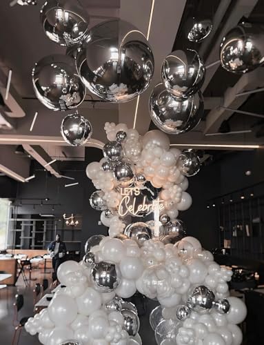 Image of 12PCS Metallic Silver Round Foil Balloons 22 inch 15 inch 10 inch Large Mylar Balloons