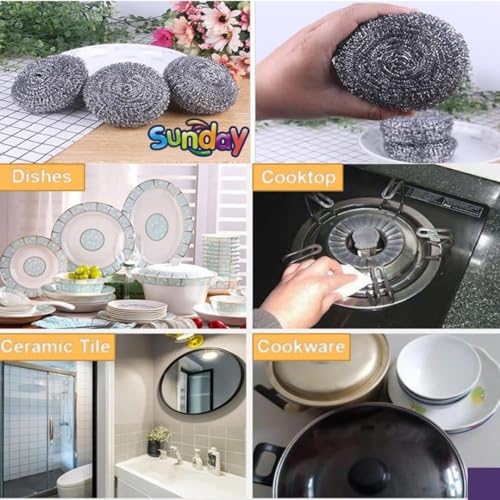 Image of Sunday Premium Juna Stainless Steel Scrubber 18g Each-Pack of 12 - Heavy Duty Dishwash Scrubber for Kitchen, Utensils, Pots, Pans and Tiles Cleaning | Easy scouring for Tough Kitchen Cleaning