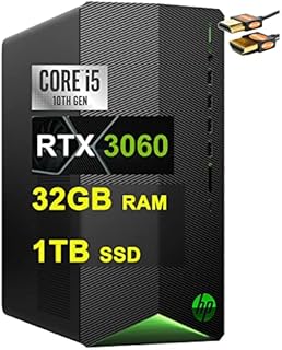 HP Pavilion Gaming Desktop Computer 10th Generation Intel Hexa-core i5-10400F Processor 32GB RAM 1TB SSD GeForce RTX 3060 12GB Graphic USB-C DisplayPort Bluetooth Black + HDMI Cable