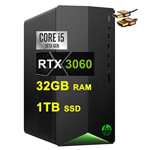 HP Pavilion Gaming Desktop Computer 10th Generation Intel Hexa-core i5-10400F Processor 32GB RAM 1TB SSD GeForce RTX 3060 12GB Graphic USB-C DisplayPort Bluetooth Black + HDMI Cable 