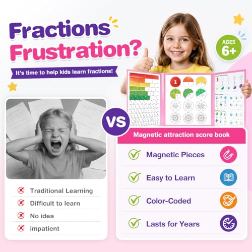 Image of homicozy Magnetic Fraction Playbook for Kids 6-12, Visual Fraction Tiles