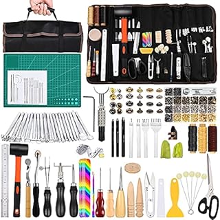 Leather Craft Kits, Leather Tool Set with Manual, Leather Craft Tool with Groover, Leather Stamping Tools, Waxed Thread, Awls for Leather Working, Sewing, Leather Craft Making