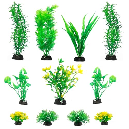 FENGQQKJ Décoration d'aquarium Accessoires d'aquarium Plantes Aquatiques Artificielles Mini Plantes Aquatiques Plantes en Plastique Aquarium Fish Tank Tortue Décorations Vert Jaune Aquariums 11 Pièces