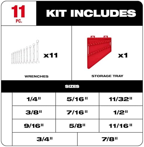 Miniatura 7 de Compatible con Milwaukee 48-22-9411 SAE Juego de llaves combinadas cromadas - 11 piezas