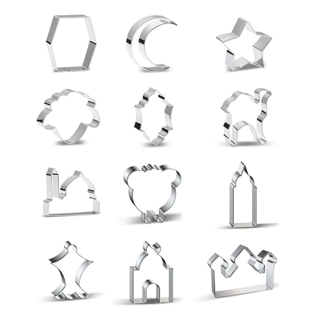 12Pcs Eid Mubarak&Ramadan Cookie Cutters DIY Moon Star Biscuit Cutters Cake Mold