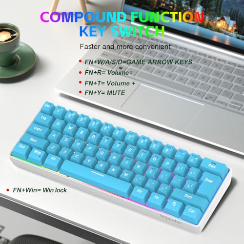 Image of Snpurdiri 60% Wired Gaming Keyboard, Small Ultra-Compact 61 Keys RGB Backlit 60 Percent Gaming Keyboard for PC /Mac Gamer, Typist, Travel, Easy to Carry on Business Trip (Blue)
