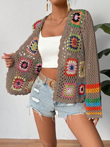 Image of SHENHE Women's Floral Crochet Cardigan Hollow Out Open Front Long Sleeve Cardigan Sweater