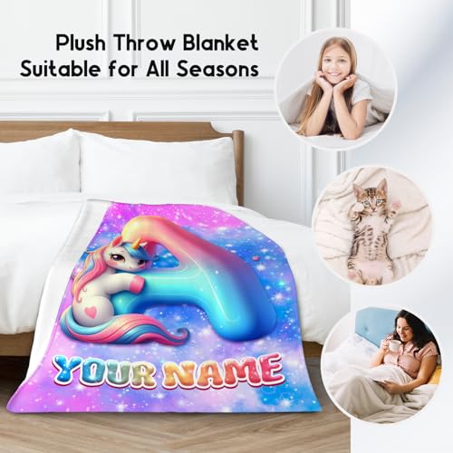 Unicorn Blanket for Girls - Personalized Gifts for Kids - Custom Blankets for Unicorn Lovers - Cozy Lightweight Throw for Sofa & Bedroom Decor