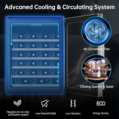 Image of KingChii 24 Inch 46 Bottle Wine Cooler Refrigerator Professional Compressor, Stainless Steel & Tempered Glass For Red Wine, Champagne - Built-in or Freestanding for Home, Kitchen, or Office
