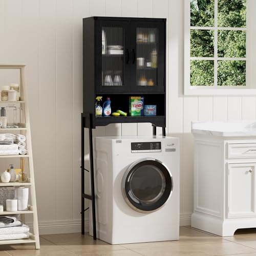 BonVache Meuble Machine à Laver, Rangement Visuel, Shelf réglable et Support métallique Hauteur Ajustable, Meuble WC Adapté pour la buanderie et la Salle...
