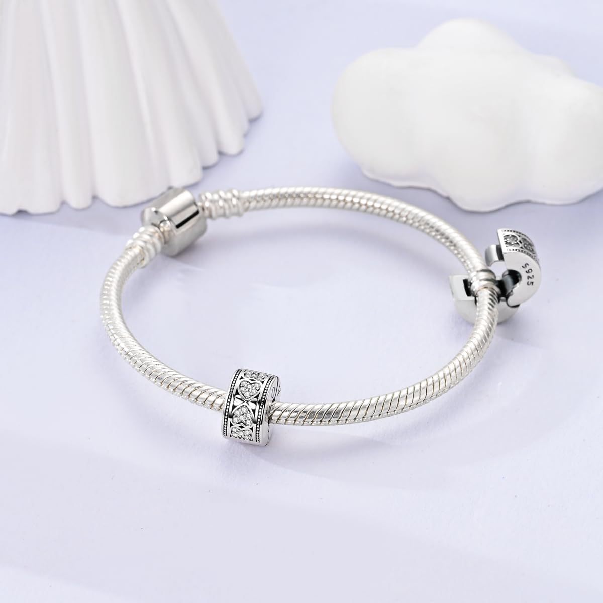 Hapour Clip Spacer Charm for Bracelet Clip Lock Stopper Bead Spacer DIY Fit European Snake Bracelet Openable 925 Sterling Silver Beads Jewelry for Women Mom - Image 2