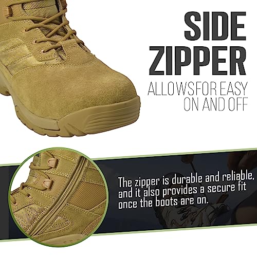 Leather Tactical Boots for Men - Comfortable 6" Suede Work Boots for Men with Side Zipper, Mens Boots For Military, Army, Police Services - Slip & Oil Resistant, Suede3