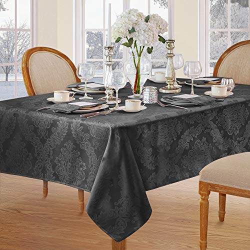 Newbridge Barcelona Luxury Damask Fabric Tablecloth, 100% Polyester, No Iron, Soil Resistant Dining Room, Party Banquet And Holiday Tablecloth, 60 Inch X 144 Inch Oblong/Rectangle, Gray #TOP2