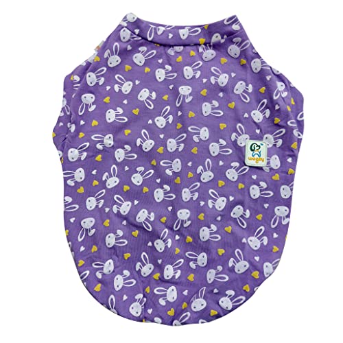 Image of WAGZY Purple Cute Bunny Printed T-Shirts For Puppies,Kitten,Dogs And Cats (14 inch - Small),Cotton Hosiery