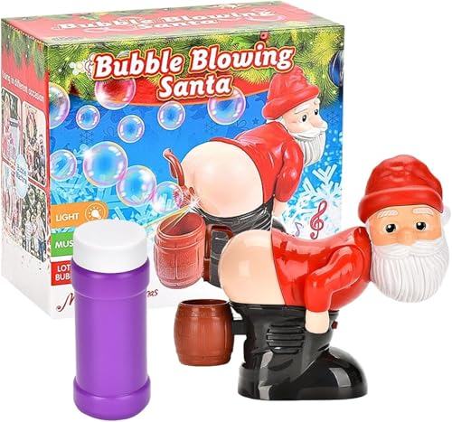 Santa Seifenblasenmaschine, Automatische Weihnachten Santa Bubble Fart Blower mit Musik & bunten LED-Lichtern, Seifenblasenmaschine Kinder Spielzeug für Weihnachten, Party, Geburtstag