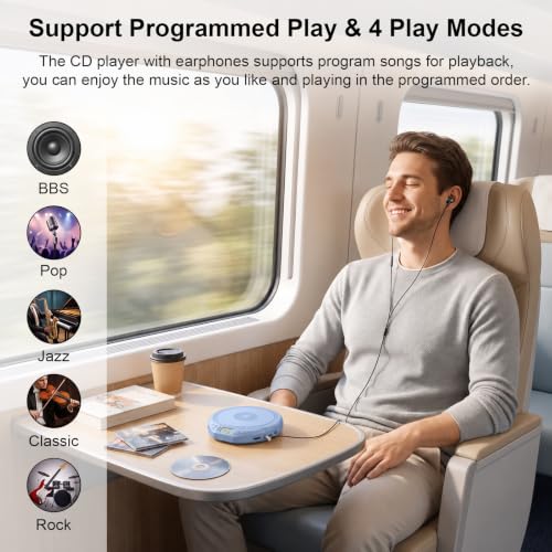 Image of Gueray Portable CD Player with Earphones CD Player for Car | CD Dsicman with Anti-Skip Shockproof with LCD Display Support PROG Memory Repeat Function